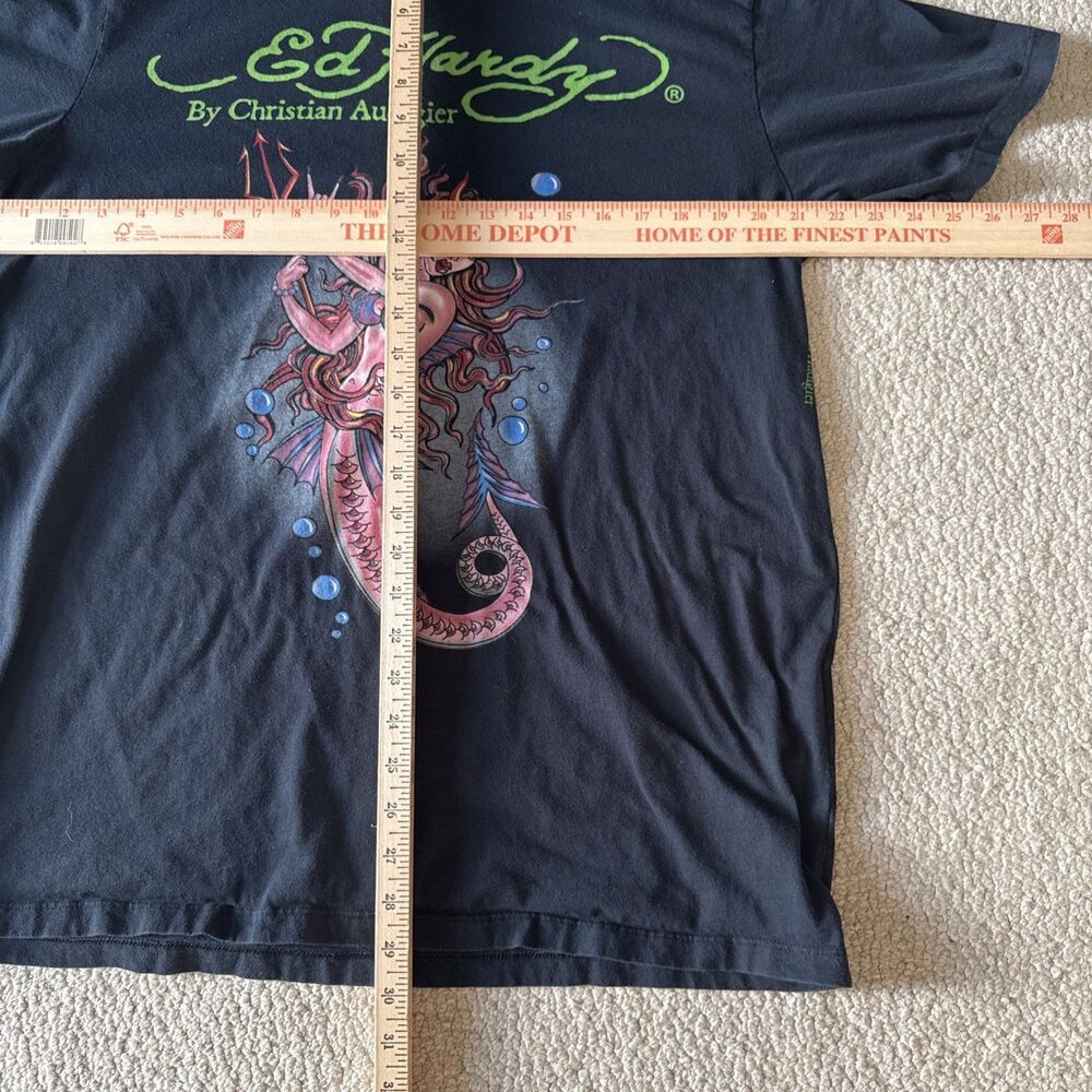 Ed Hardy Christian Audigier Devil Mermaid Graphic T-Shirt Black USA | Men's XL - Picture 7 of 10
